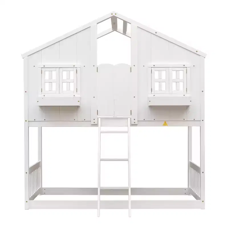 Lit mezzanine cabane de taille double, lit mezzanine cabane en bois avec échelle et barrières de sécurité pour enfants