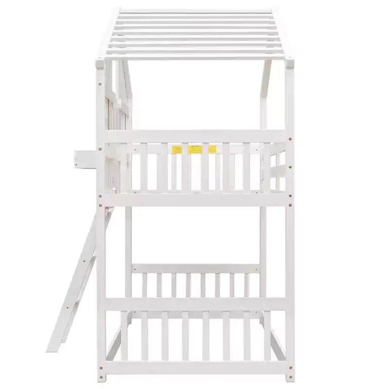 Lit mezzanine cabane de taille double, lit mezzanine cabane en bois avec échelle et barrières de sécurité pour enfants