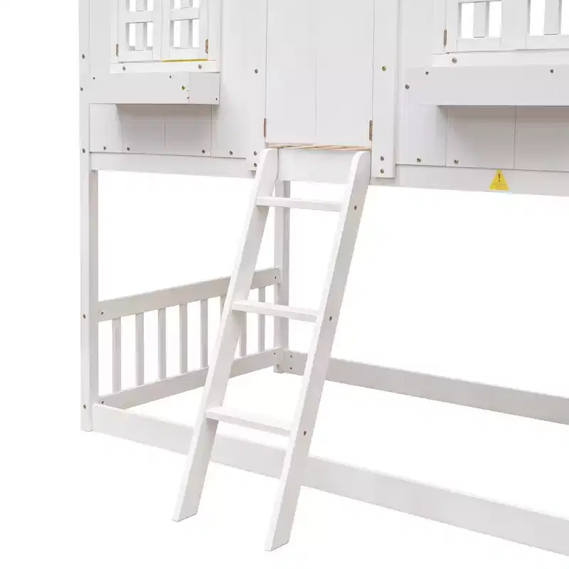 Lit mezzanine cabane de taille double, lit mezzanine cabane en bois avec échelle et barrières de sécurité pour enfants