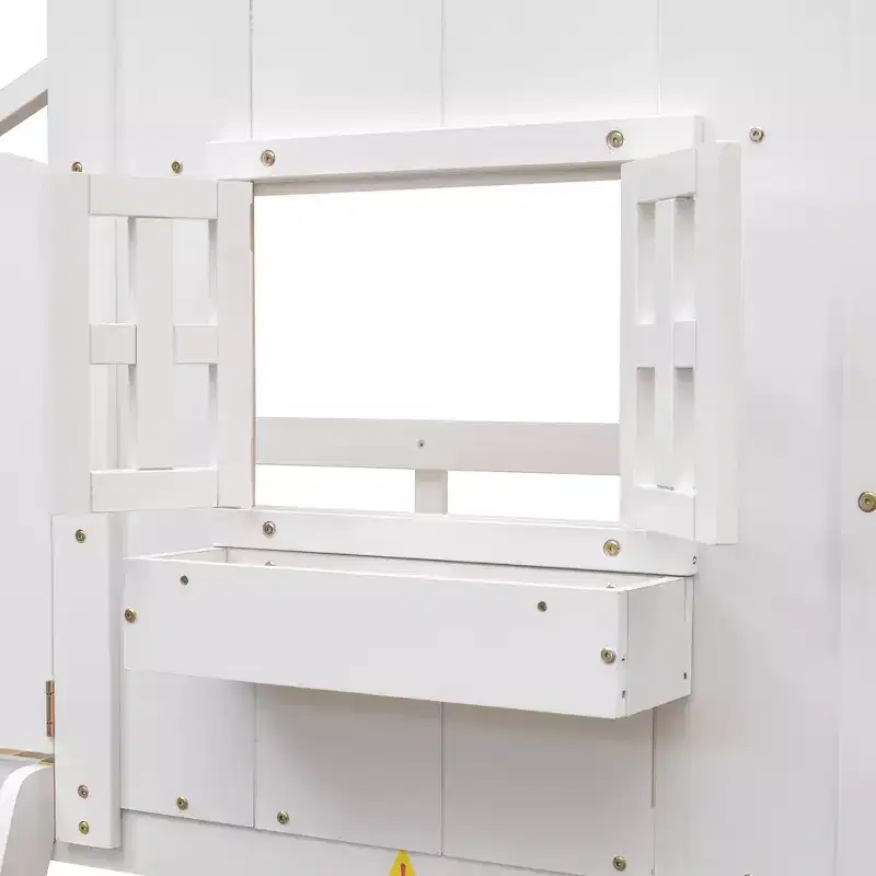 Lit mezzanine cabane de taille double, lit mezzanine cabane en bois avec échelle et barrières de sécurité pour enfants