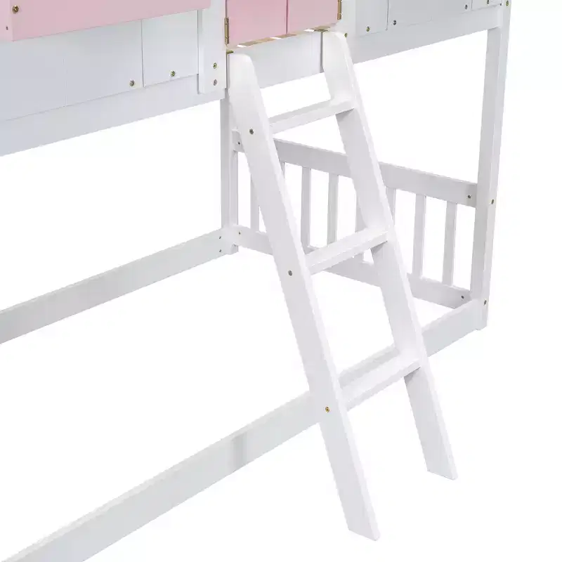 Lit mezzanine cabane de taille double, lit mezzanine cabane en bois avec échelle et barrières de sécurité pour enfants