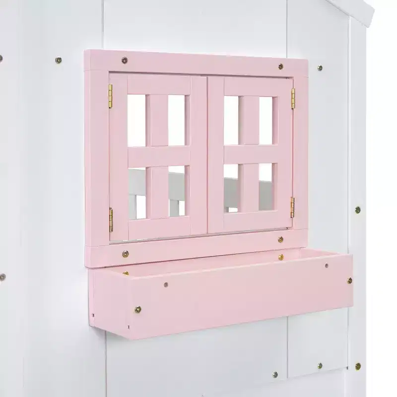 Lit mezzanine cabane de taille double, lit mezzanine cabane en bois avec échelle et barrières de sécurité pour enfants