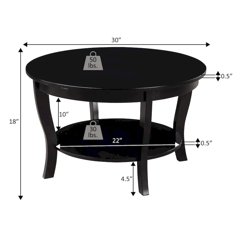 Table basse ronde avec étagère American Heritage de Convenience Concepts