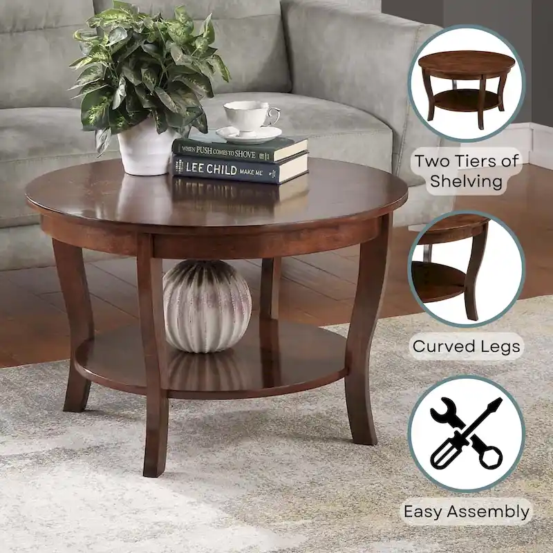 Table basse ronde avec étagère American Heritage de Convenience Concepts