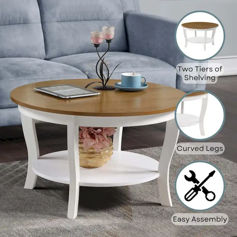 Table basse ronde avec étagère American Heritage de Convenience Concepts