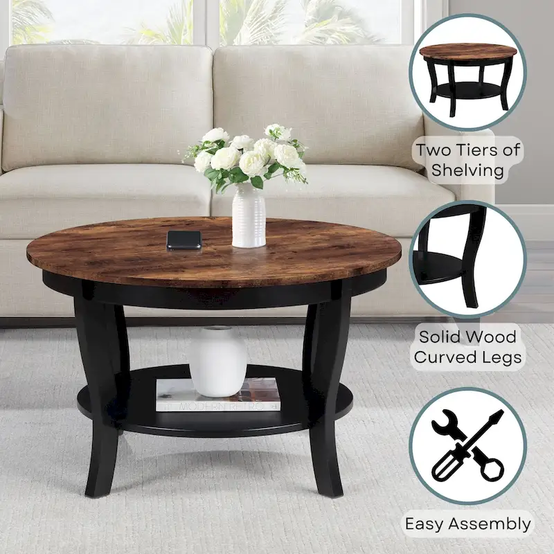 Table basse ronde avec étagère American Heritage de Convenience Concepts