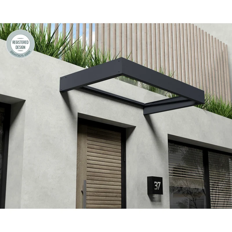 Auvent Sophia gris transparent pour portes et fenêtres de 0,9 m