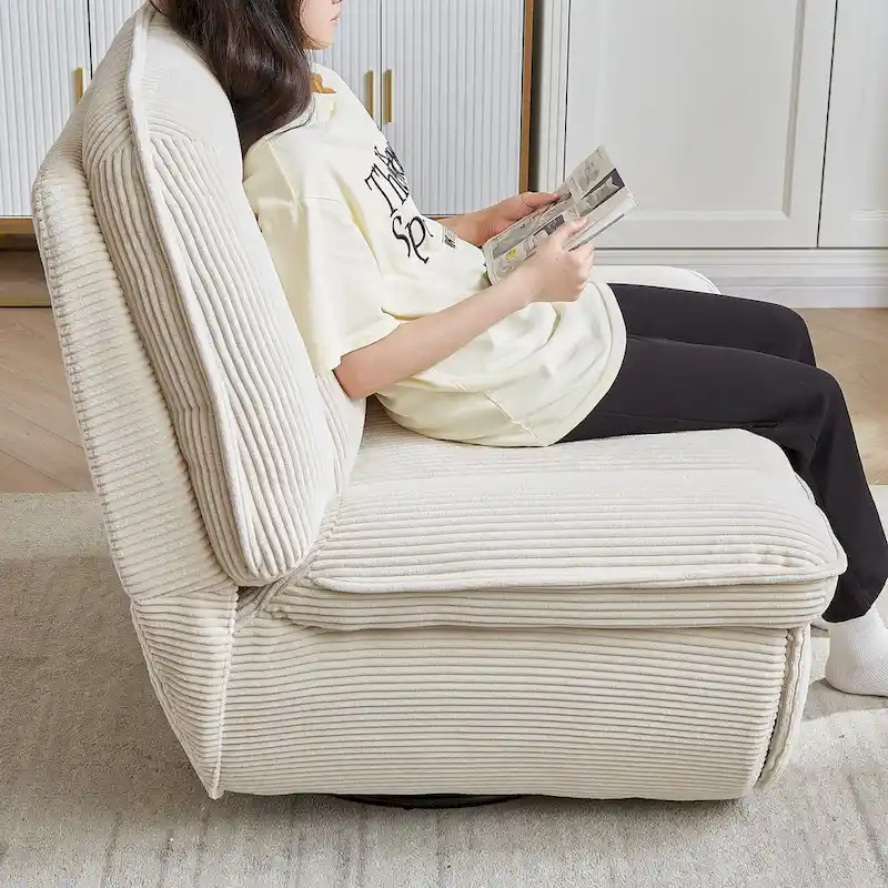 Fauteuil inclinable pivotant et coulissant en velours côtelé avec repose-pieds pour salon
