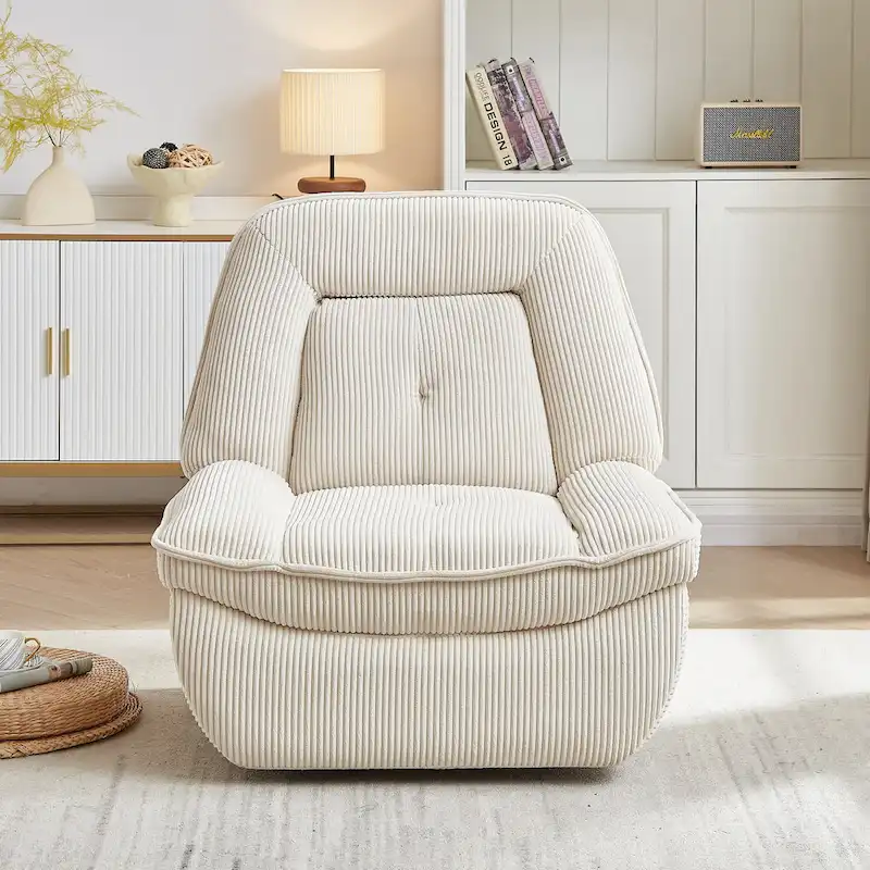 Fauteuil inclinable pivotant et coulissant en velours côtelé avec repose-pieds pour salon