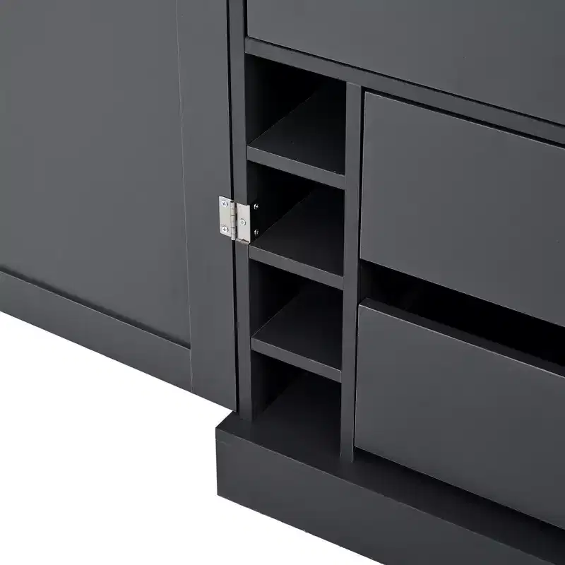 Garde-manger de cuisine autoportant 77H, armoire de rangement de style ferme avec étagères réglables, étagères de porte, tiroirs et casiers à vin - ModernLuxe