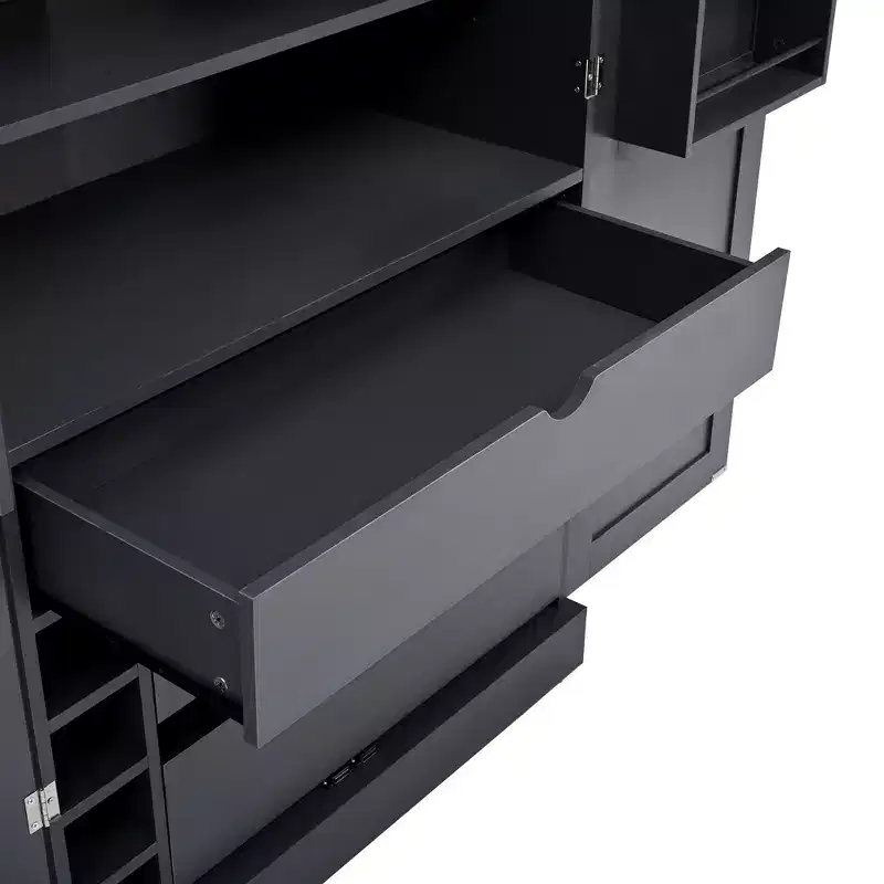 Garde-manger de cuisine autoportant 77H, armoire de rangement de style ferme avec étagères réglables, étagères de porte, tiroirs et casiers à vin - ModernLuxe