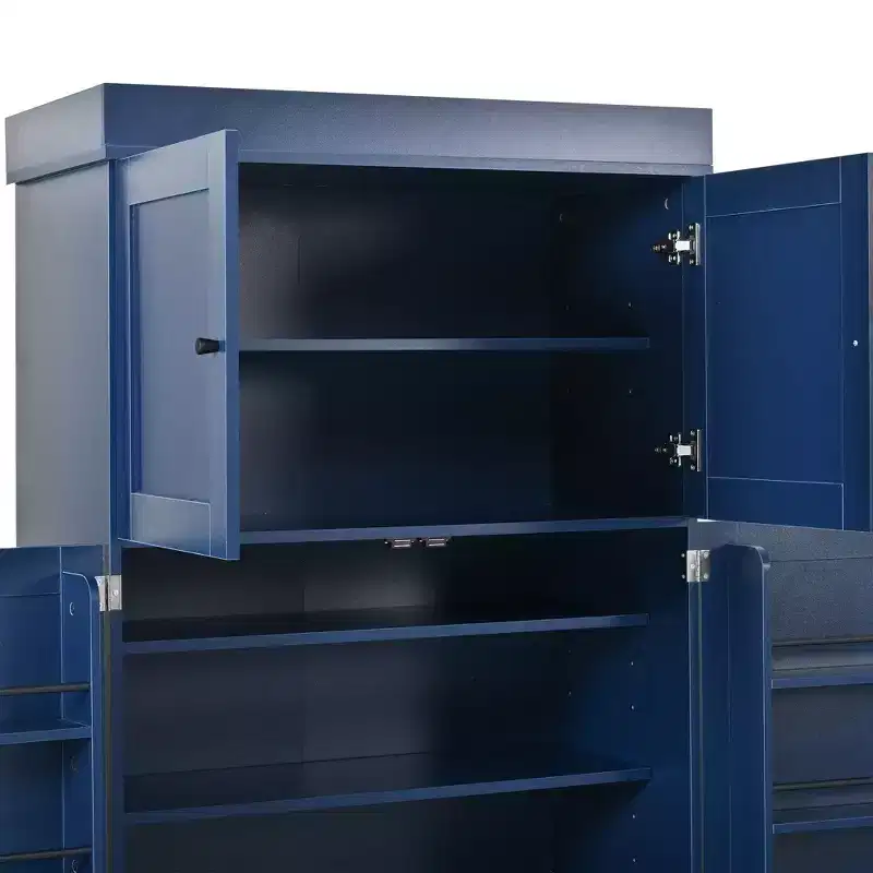 Garde-manger de cuisine autoportant 77H, armoire de rangement de style ferme avec étagères réglables, étagères de porte, tiroirs et casiers à vin - ModernLuxe