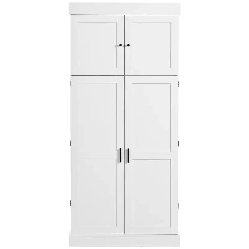Garde-manger de cuisine autoportant 77H, armoire de rangement de style ferme avec étagères réglables, étagères de porte, tiroirs et casiers à vin - ModernLuxe