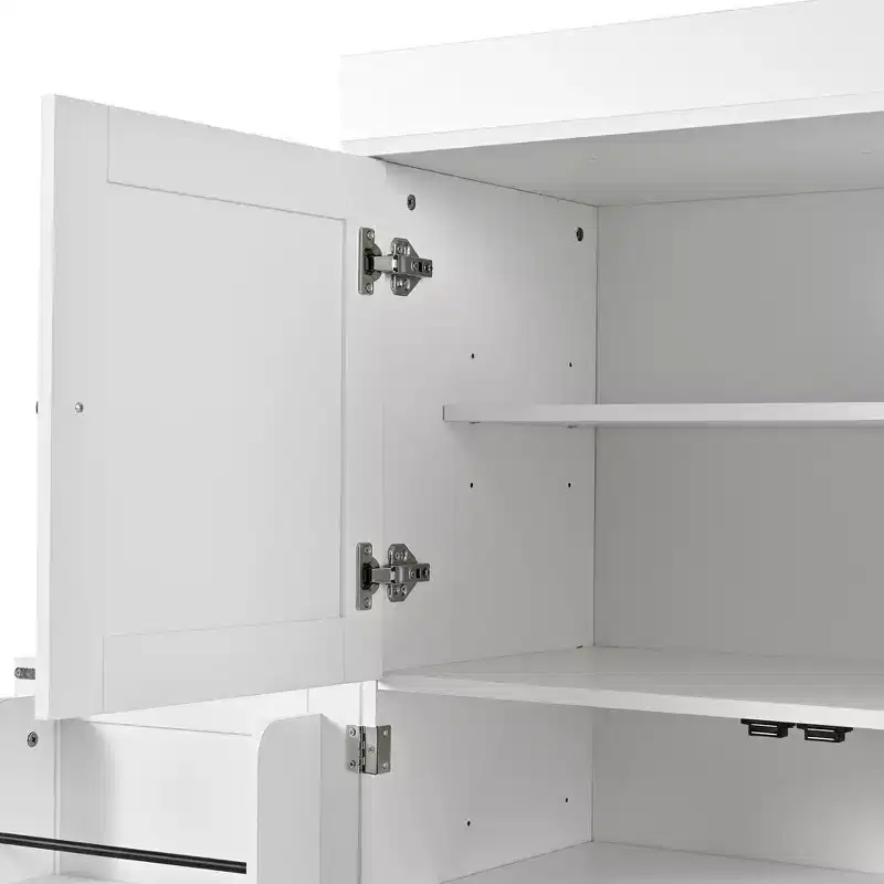Garde-manger de cuisine autoportant 77H, armoire de rangement de style ferme avec étagères réglables, étagères de porte, tiroirs et casiers à vin - ModernLuxe