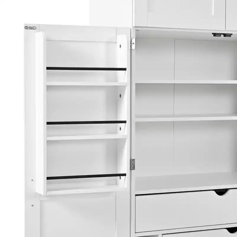 Garde-manger de cuisine autoportant 77H, armoire de rangement de style ferme avec étagères réglables, étagères de porte, tiroirs et casiers à vin - ModernLuxe