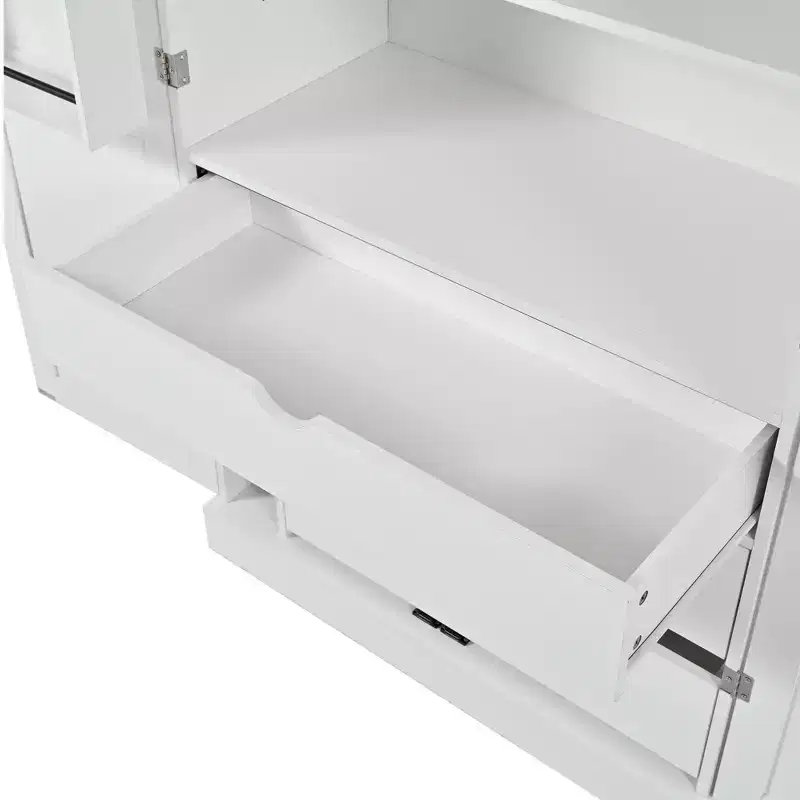 Garde-manger de cuisine autoportant 77H, armoire de rangement de style ferme avec étagères réglables, étagères de porte, tiroirs et casiers à vin - ModernLuxe