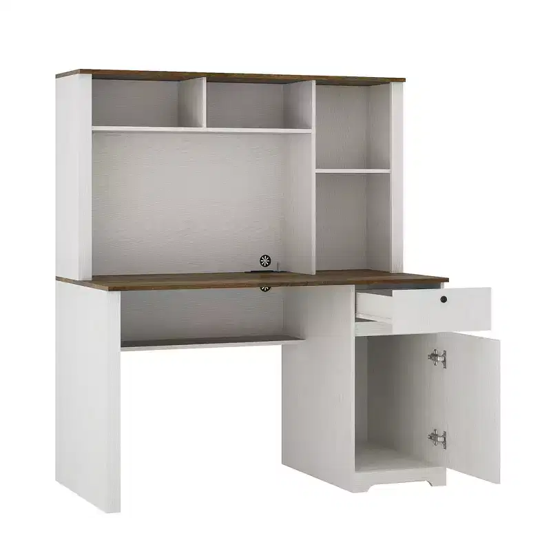Bureau informatique moderne de 130 cm avec huche et étagère, bureau avec grand rangement, bureau d'écriture pour l'étude, salle de lecture
