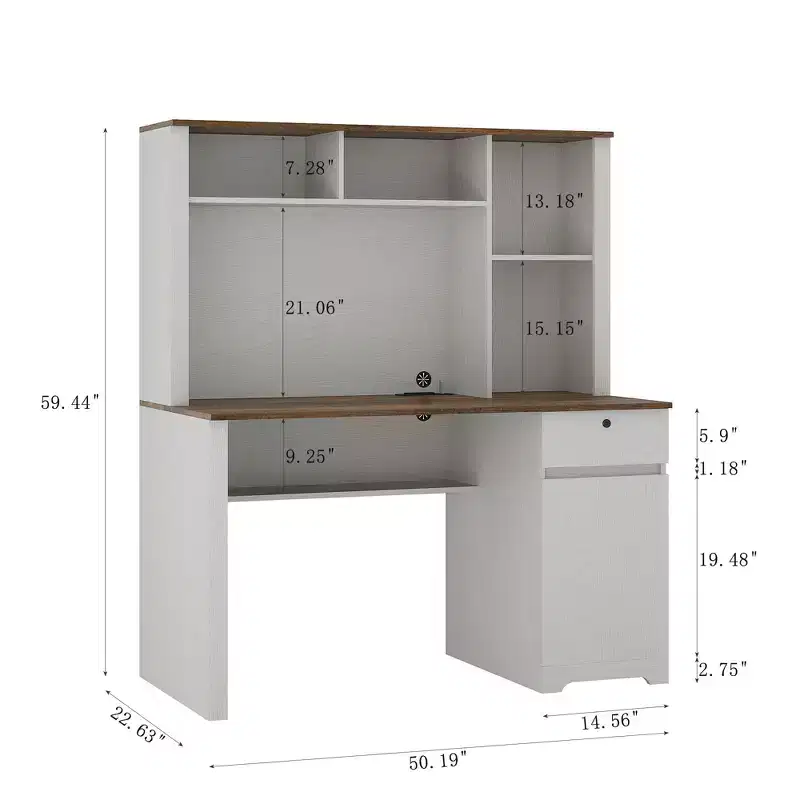 Bureau informatique moderne de 130 cm avec huche et étagère, bureau avec grand rangement, bureau d'écriture pour l'étude, salle de lecture