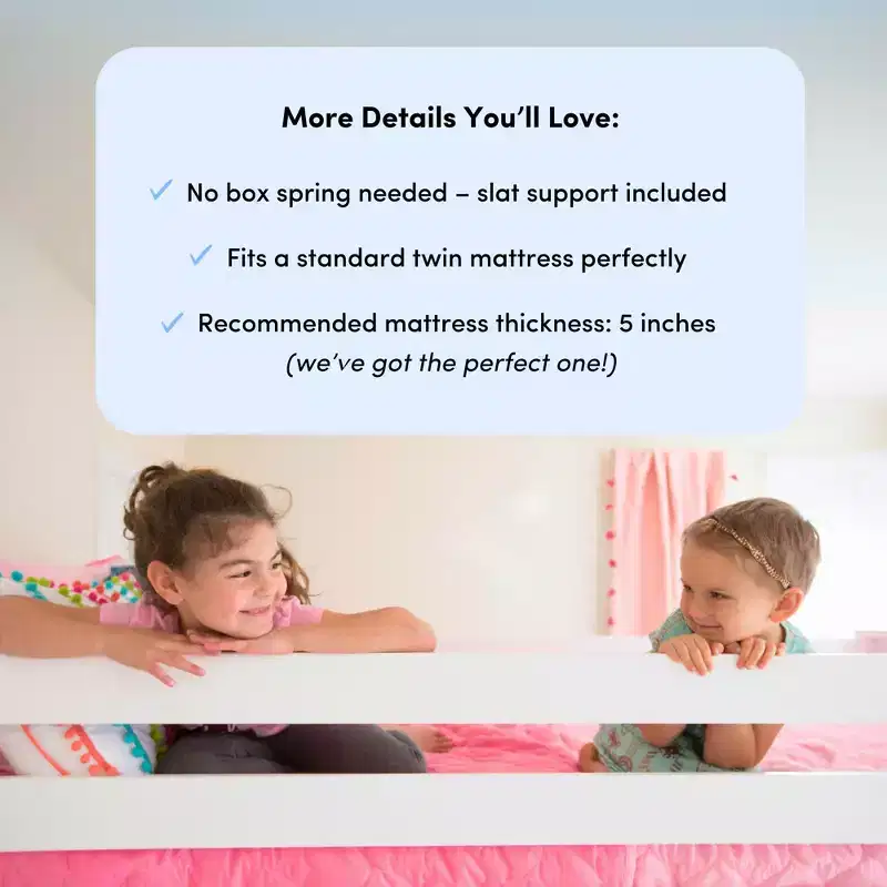 Lit bas mezzanine simple pour enfants avec toboggan et escalier, bois massif, 14 barrières de sécurité, capacité de 180 kg