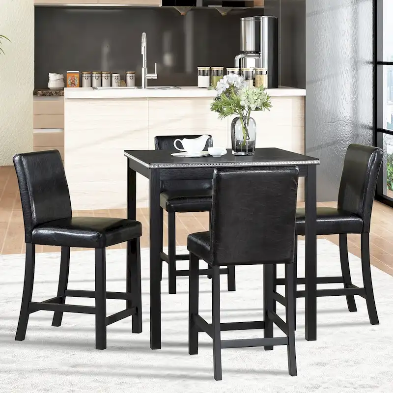 Ensemble de salle à manger moderne 5 pièces avec table carrée hauteur comptoir et 4 chaises rembourrées