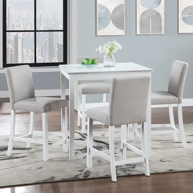 Ensemble de salle à manger moderne 5 pièces avec table carrée hauteur comptoir et 4 chaises rembourrées