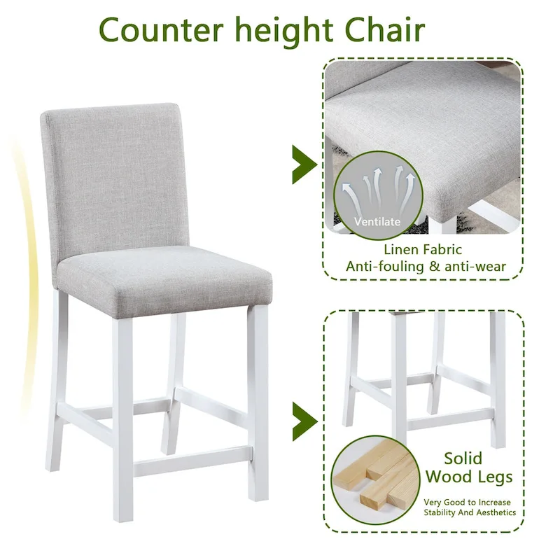 Ensemble de salle à manger moderne 5 pièces avec table carrée hauteur comptoir et 4 chaises rembourrées