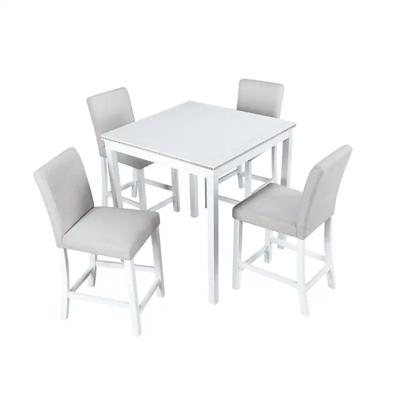 Ensemble de salle à manger moderne 5 pièces avec table carrée hauteur comptoir et 4 chaises rembourrées
