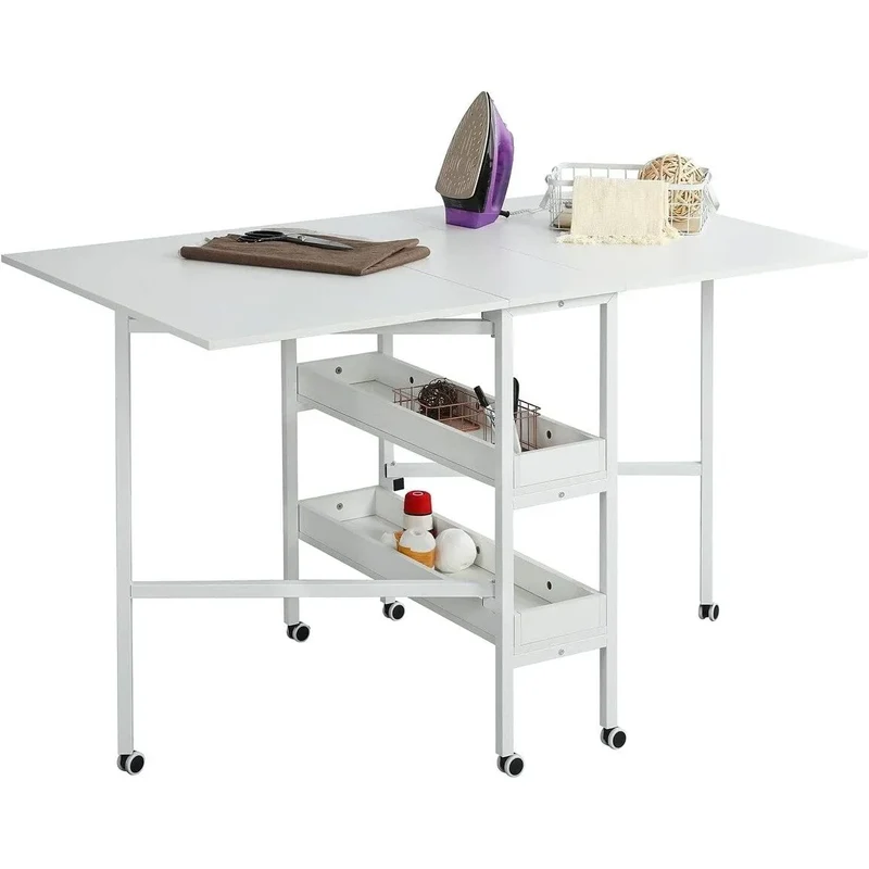 Table artisanale réglable en hauteur avec étagères de rangement, table de coupe pliante mobile pour bureau à domicile, salle de couture, salle d'artisanat