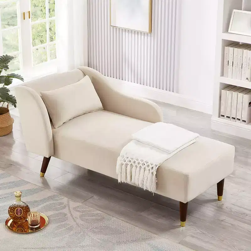 Chaise longue moderne en velours, chaise longue rembourrée avec accoudoir incurvé, canapé-lit de salon pour chambre, bureau, salon