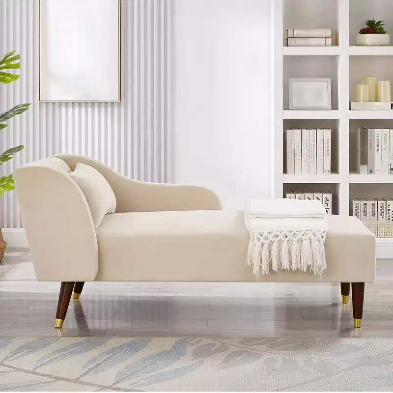 Chaise longue moderne en velours, chaise longue rembourrée avec accoudoir incurvé, canapé-lit de salon pour chambre, bureau, salon