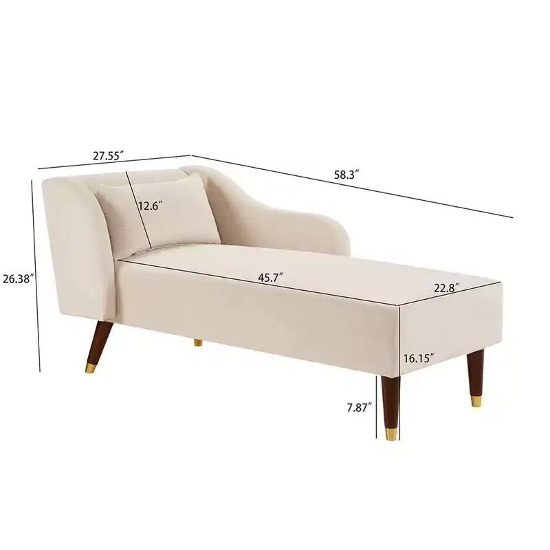 Chaise longue moderne en velours, chaise longue rembourrée avec accoudoir incurvé, canapé-lit de salon pour chambre, bureau, salon