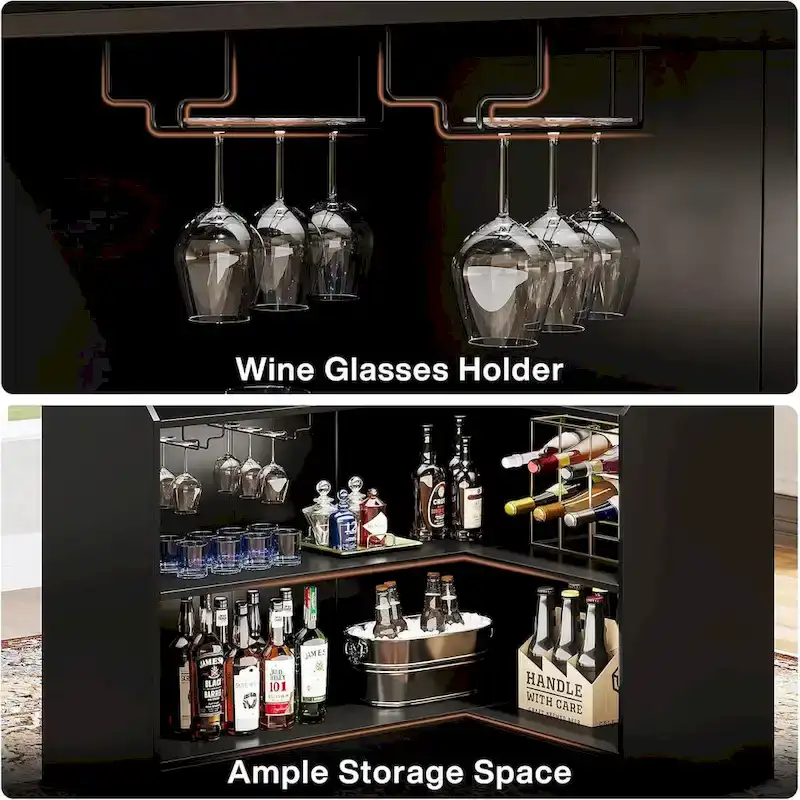 Meuble de bar d'angle avec porte-verres pour pub à domicile