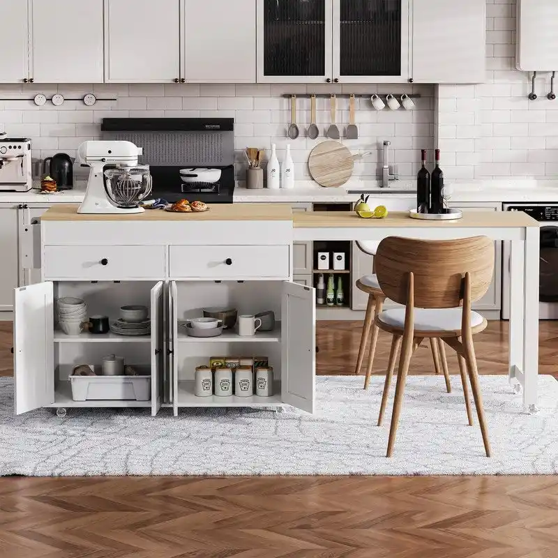 Îlot de cuisine Abner avec table à manger extensible