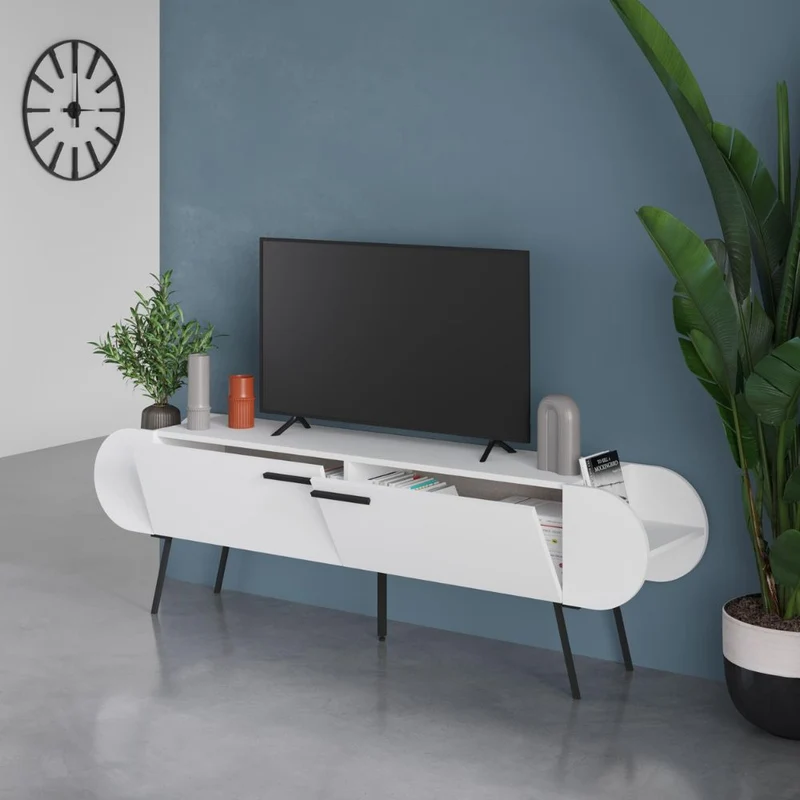Mobile porta tv due ante a ribalta e ripiani laterali colore bianco 195 cm Capsule