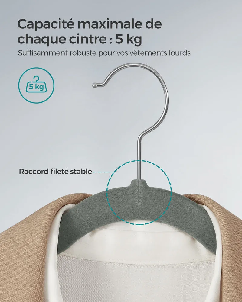 Lot de 30 cintres antiglisse avec encoches et barre pour pantalons 43 x 22 cm en velours gris 12_0010875