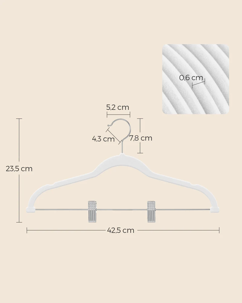 Lot de 12 cintres en velours antiglisse 42,5 x 23,5 cm gain de place pour costumes manteaux en plastique blanc 12_0010246