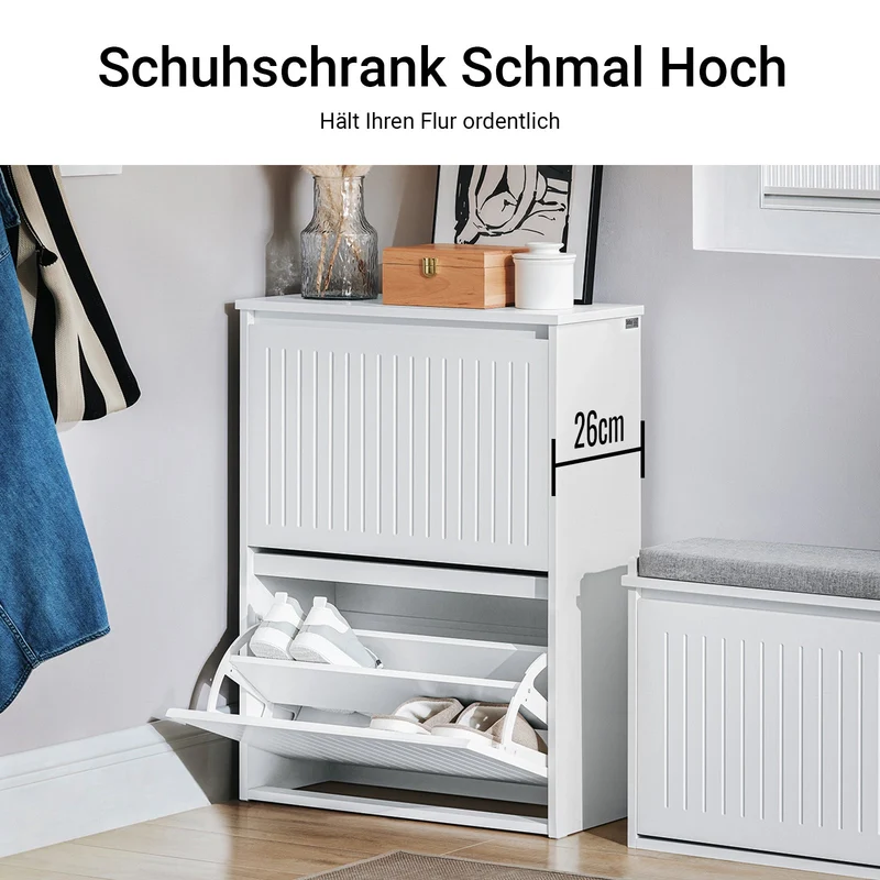 SoBuy | Schuhkipper mit 2 Klappen | Schuhschrank | Schuhregal | Weiß | FSR165-K-W