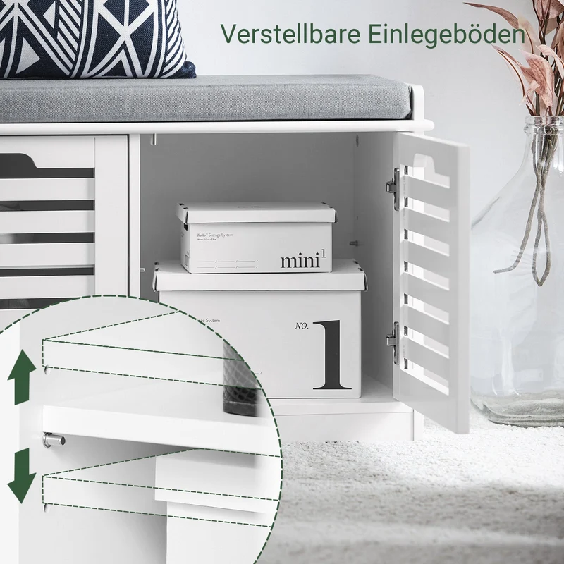 SoBuy | Schuhbank mit Sitzfläche | Sitzkommode mit 2 Türen | Schuhtruhe | Weiß | FSR23-II-W