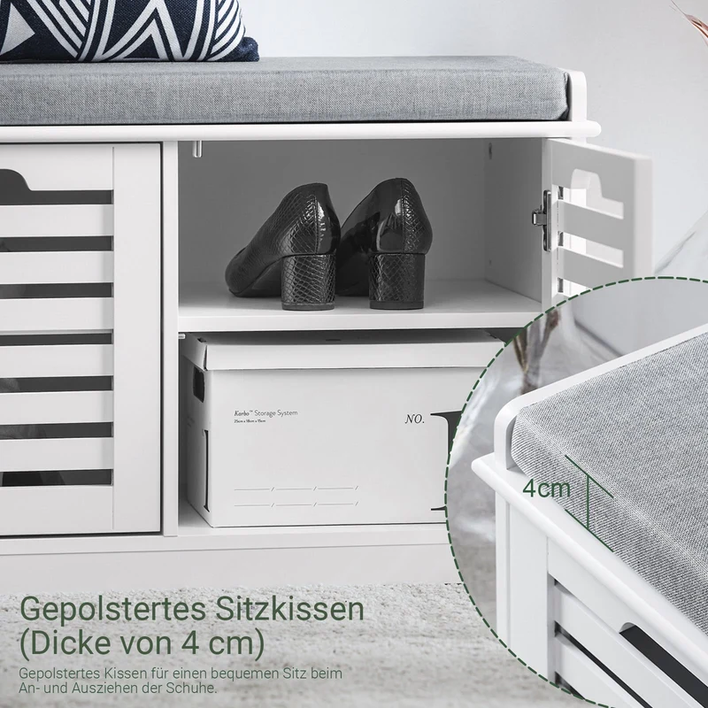 SoBuy | Schuhbank mit Sitzfläche | Sitzkommode mit 2 Türen | Schuhtruhe | Weiß | FSR23-II-W