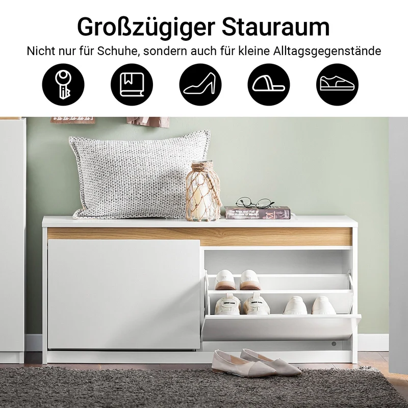 SoBuy | Schuhbank | Schuhkipper | Sitzbank mit Stauraum | Weiß | FSR171-W