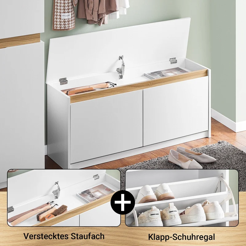 SoBuy | Schuhbank | Schuhkipper | Sitzbank mit Stauraum | Weiß | FSR171-W