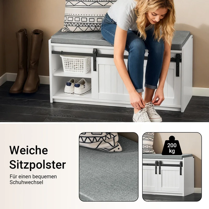 SoBuy | Schuhbank mit Sitzfläche | Sitzbank | Dielenbank | Schuhregal | Weiß | FSR133-K-W