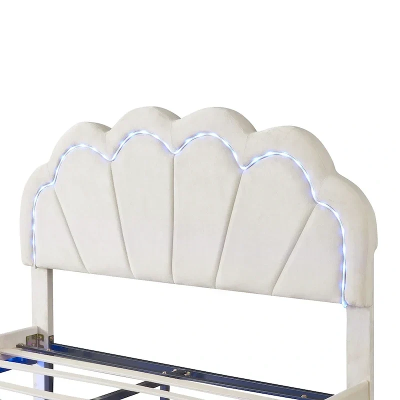 Ensembles de chambre à coucher 2 pièces – Lit plateforme double avec LED et pouf de rangement