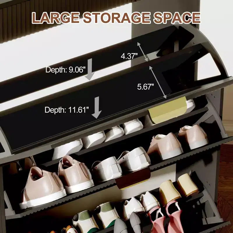 Meuble à chaussures moderne blanc avec 3 tiroirs basculants et 2 petits tiroirs et crochet, organiseur de rangement à chaussures fin cannelé, meuble d'entrée étroit