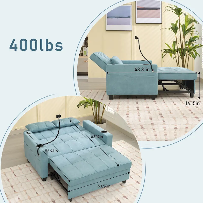 Canapé convertible 3-en-1 avec ports USB