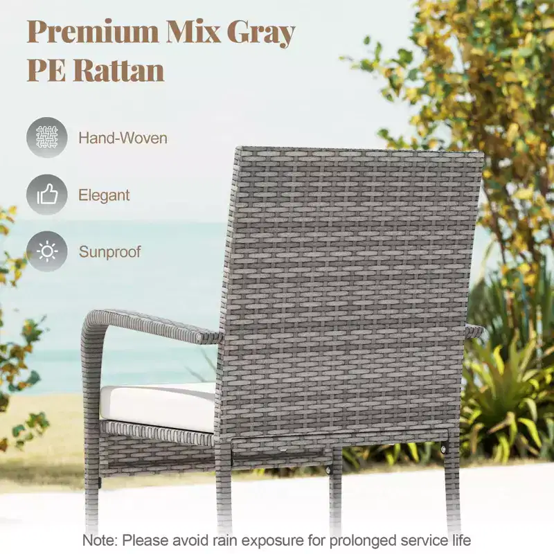 Ensemble de mobilier de jardin Costway 3 pièces avec table à 2 niveaux, plateau en verre trempé et coussins moelleux Blanc/Noir/Marron