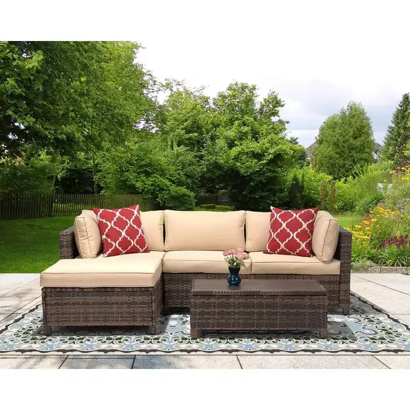Ensemble de salon de jardin 3 pièces en osier avec coussins – EDYO LIVING