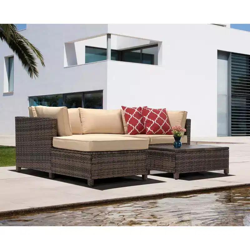Ensemble de salon de jardin 3 pièces en osier avec coussins – EDYO LIVING