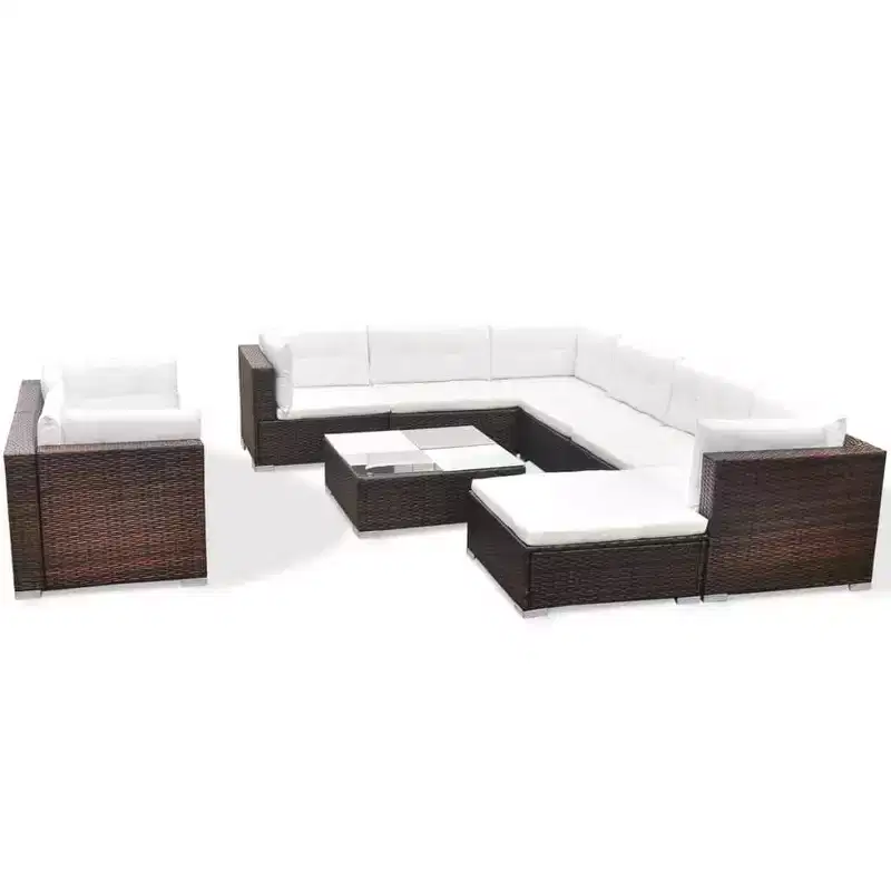 vidaXL Salon de jardin 10 pièces avec coussins en résine tressée marron