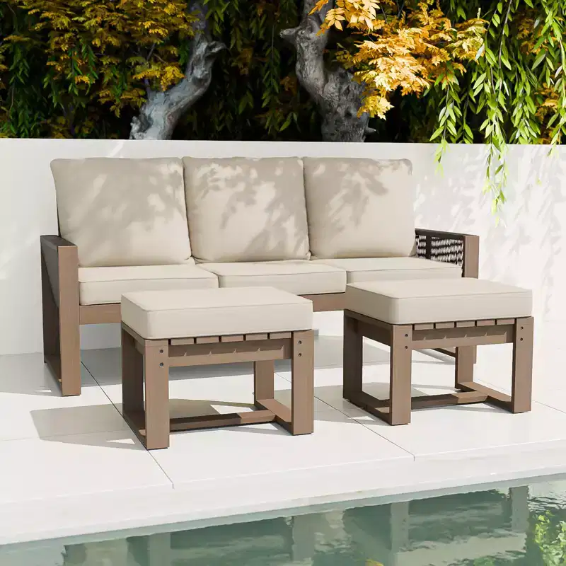 EAGLE PEAK Mobilier de patio d'extérieur en bois de cèdre naturel 3 pièces, salon de jardin d'extérieur avec poufs